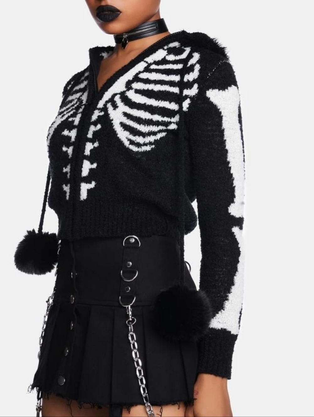 Black & White Skeleton Knit Zip Hoodie